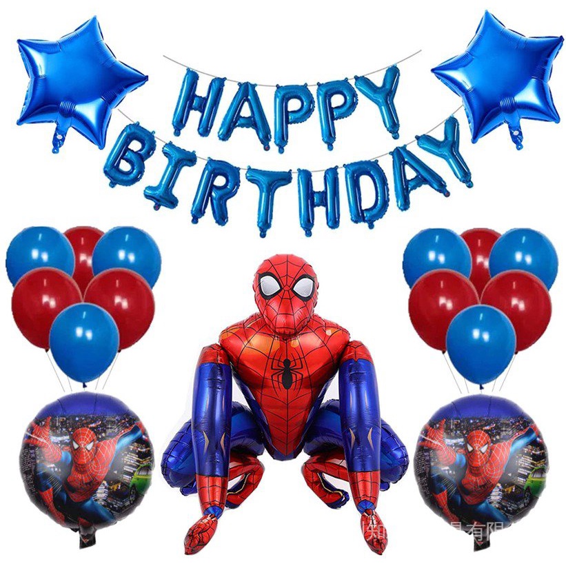 18 Unids Set Gigante Spiderman Globo Feliz Cumpleaños Conjunto Niño De