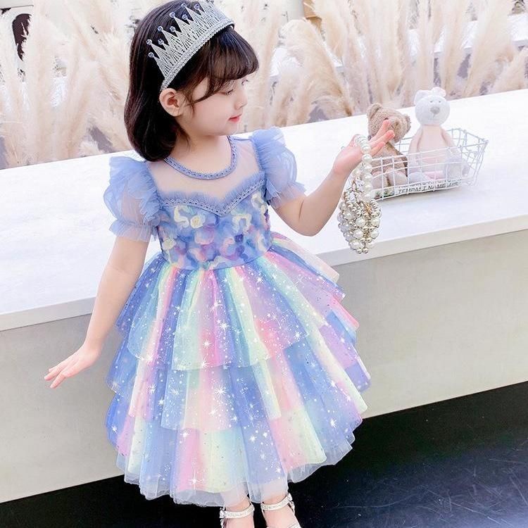 Arco Iris Elsa Princesa Vestido De Niñas 2022 Vestidos De Moda Bebé