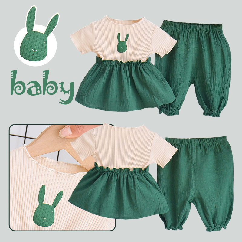 1 4 Anos De Dibujos Animados Conejo Bebe Nina Vestido De Verano Nuevo Nino De Manga Corta De Dos Piezas Traje Baju Budak Perempuan Ropa Ropa Shopee Chile