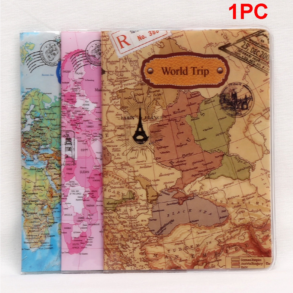 Linda Funda pasaporte Vintage Mapa Del Mundo Viaje ID Holder Cartera Protector caso 