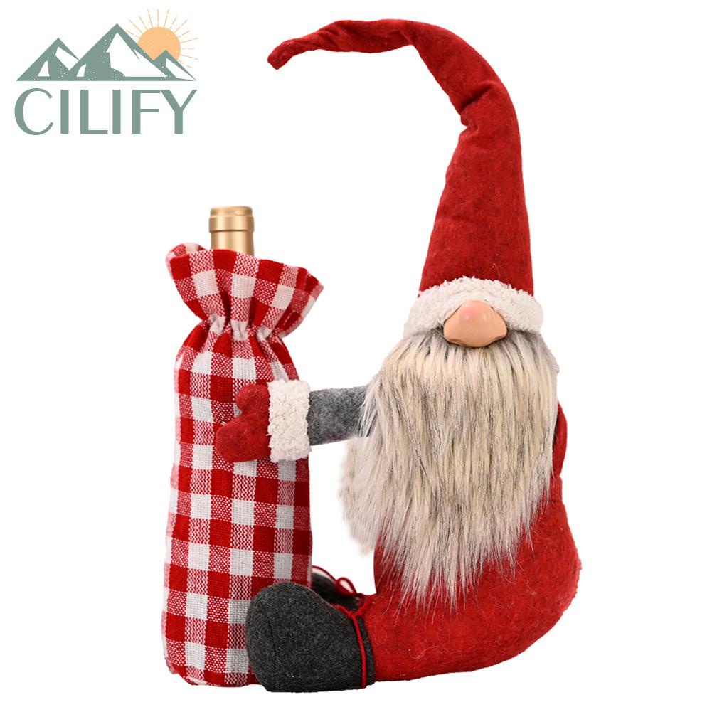Creative Navidad sin rostro Barba De Santa Claus cubierta de Botella de vino Bolsa Sombrero Muñeca Ql