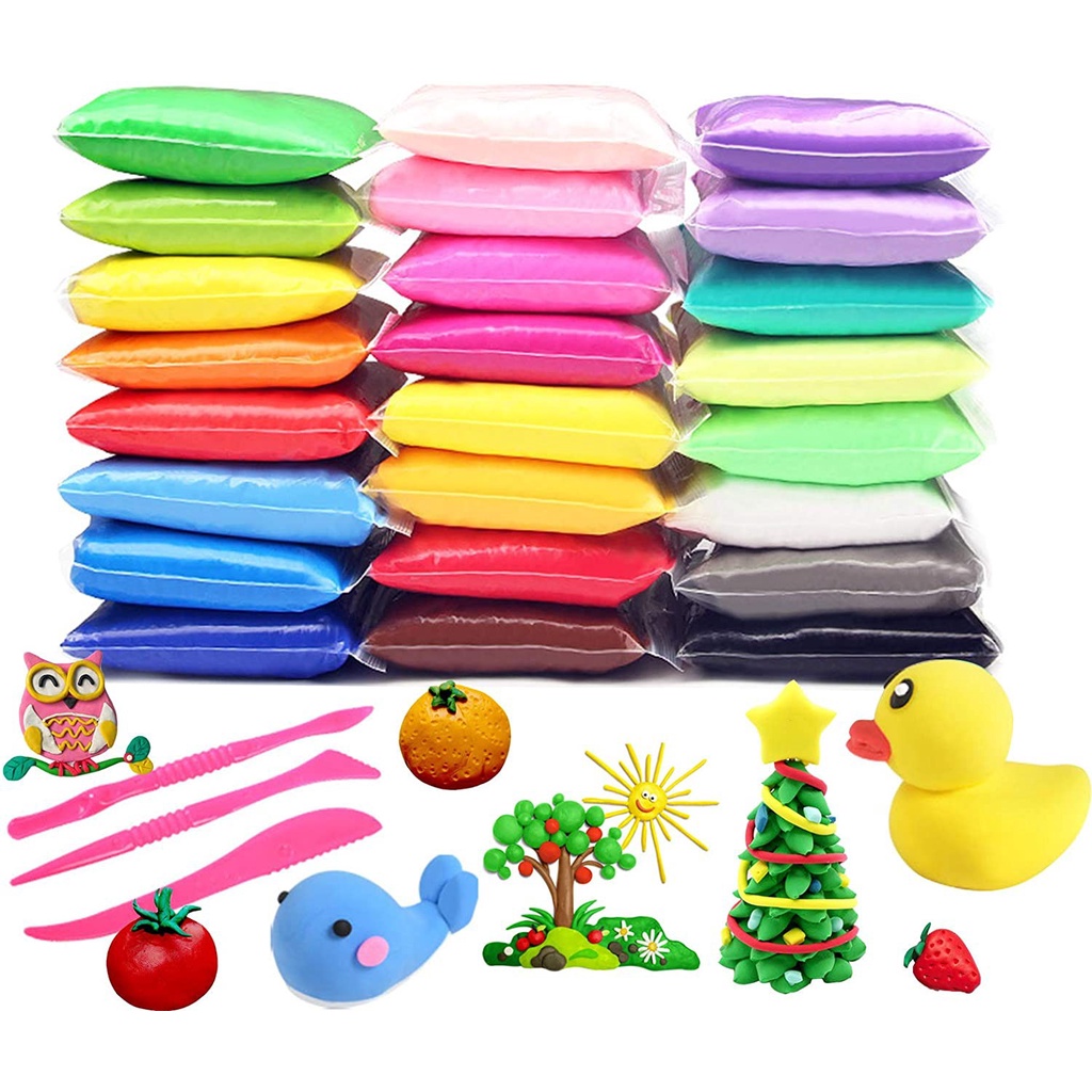24 Colores arcilla de modelado Kit Conjunto de arcilla seca del aire incluyen herramientas de arcilla ultra ligera de niños 