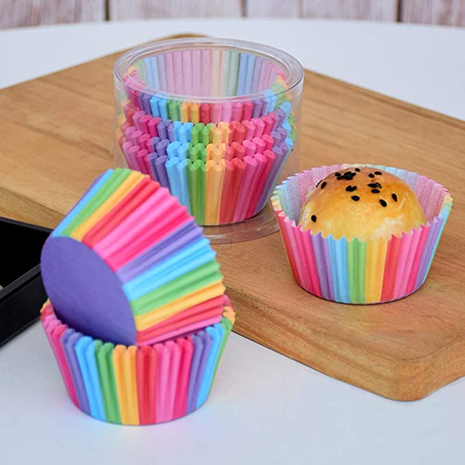 Cake Paper Cup Rainbow Baking Cups para Horno Boda Fiesta Cumpleaños 100pcs Cupcakes Cases 