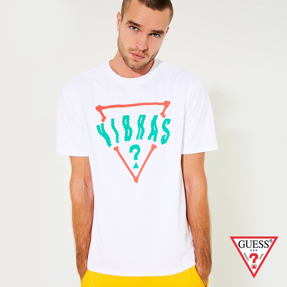 Guess X J Balvin Oversized Triangle Logo Printed Cotton Short Sleeved T
