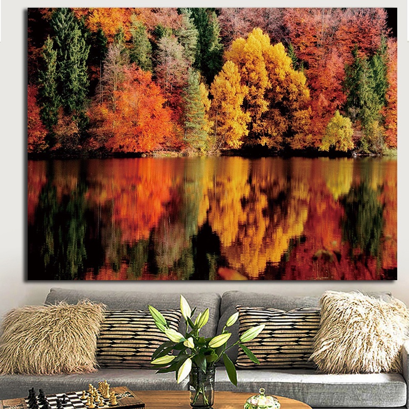 Otoño Árboles Bosque Lienzo Pintura Paisaje Cuadros Decorativos Para El  Hogar Sala De Estar Arte De Pared Pósters Impresiones | Shopee Chile