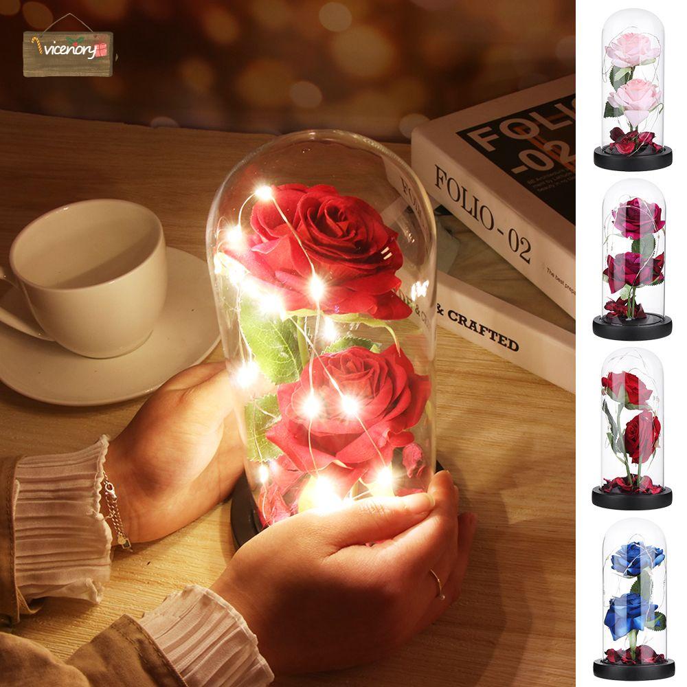 VICENORY Nueva Rosa Eterna Decoración Artificial Flor Con Luz Muebles De  Habitación Romántica Linterna Colorida Hermosa Iluminación De Noche |  Shopee Chile