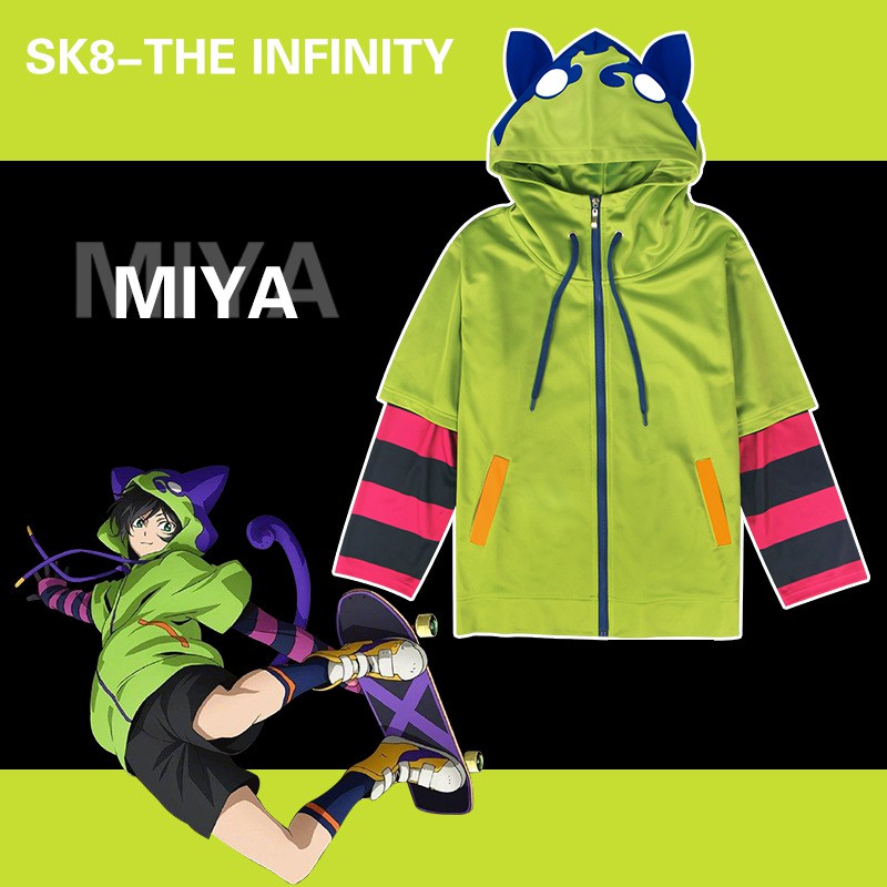 SK8 The Infinity Cosplay Disfraz de Miya Halloween SK8 Miya Chaqueta Sudadera con Capucha Verde 
