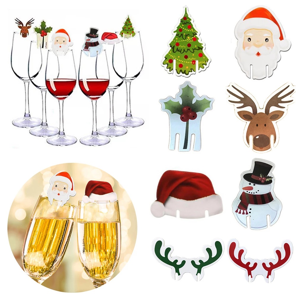 Christmas Party Decorations Santa Hats Champagne Glass Decor 10 pcs