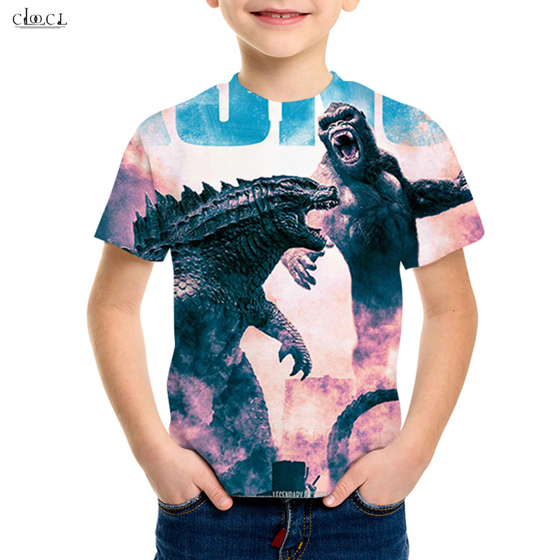 divertida de poliéster suave de secado rápido EA-SDN Godzilla Camiseta para niños con impresión 3D K-ong transpirable 