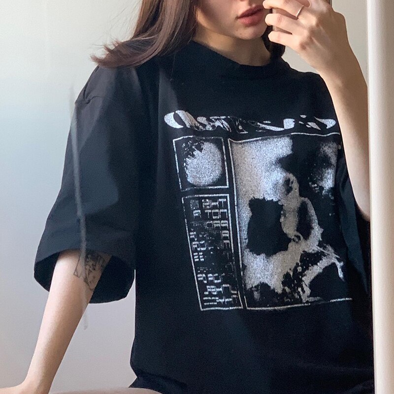 Camiseta Para Mujer Goth Vintage Negro Streetwear Hip Hop Verano Manga  Corta Y2k Top Harajuku Gótico Gráfico Estética Ropa | Shopee Chile