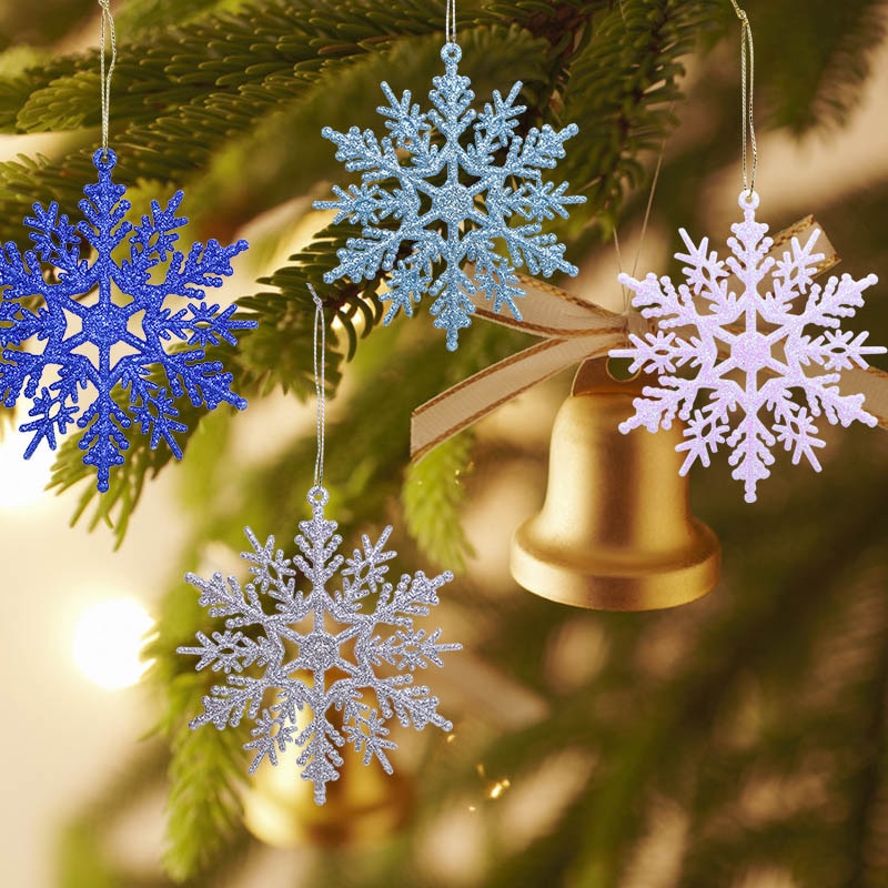Naler 24 Adornos Plásticos de Copo de Nieve para Decoración de Árboles de Navidad Colgantes con Purpurina 4 Colores 
