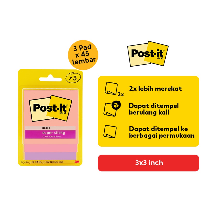 Tchome Post It 3m Super Sticky Notes 3x3 45 Hojas Contenido 3321