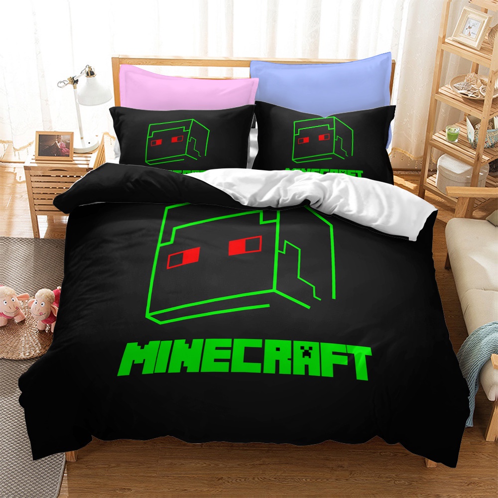 GR] Minecraft Juego De Fundas De Edredón 2 En 1 Tamaño Individual Sábana De Cama Dormitorio Cómodo Funda De Shopee