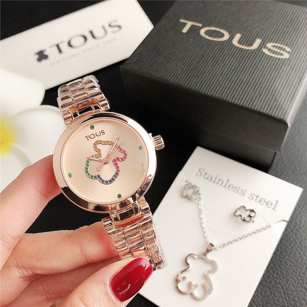 Tous 3 En 1 Reloj Conjunto Lindo Oso Mujeres De Acero Inoxidable Collar  Pendientes | Shopee Chile