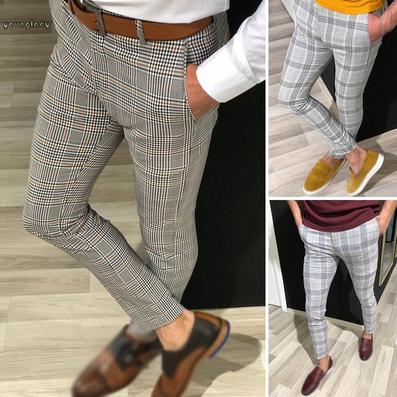 Pantalones Casuales Ajustados Para Hombre Formal A Cuadros Con Cremallera  Slim fit Bodycon Para Oficina De Trabajo Para Hombres | Shopee Chile