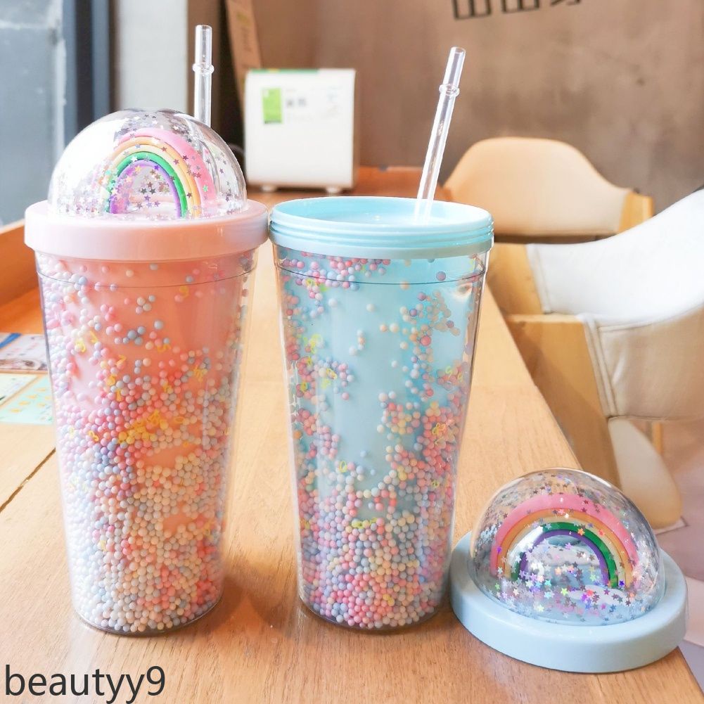 Copa creativa arco iris plástico taza de agua moda y gran capacidad de la taza de paja 