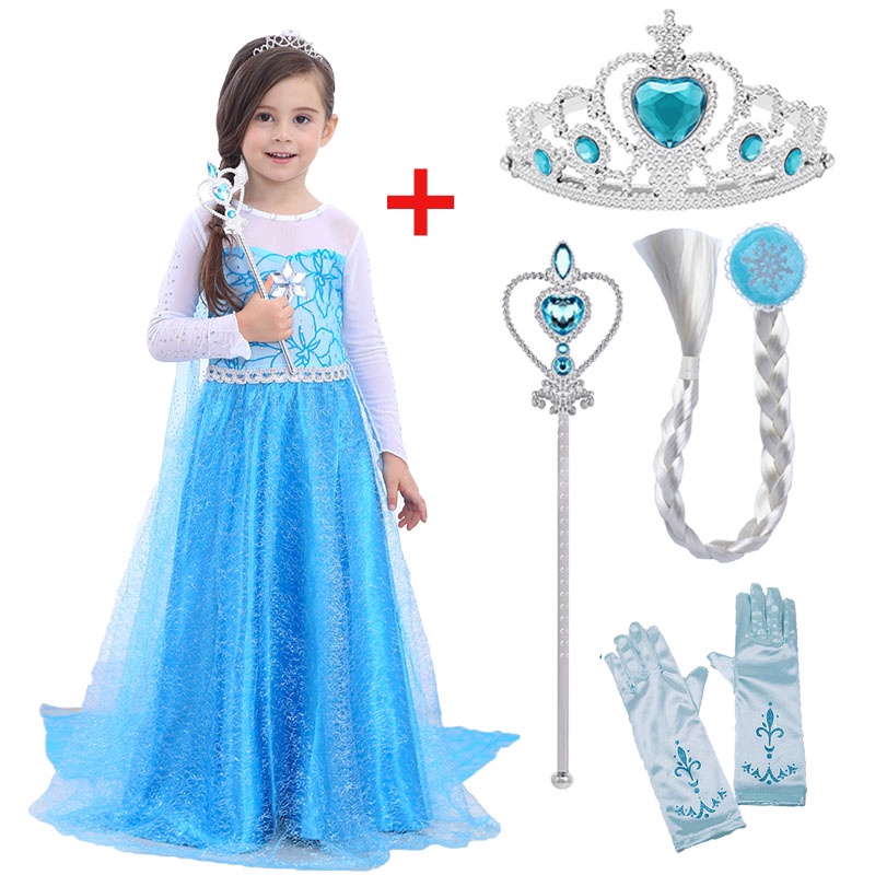 Disfraz De Princesa Elsa Para Niña Frozen Falda Larga Party 