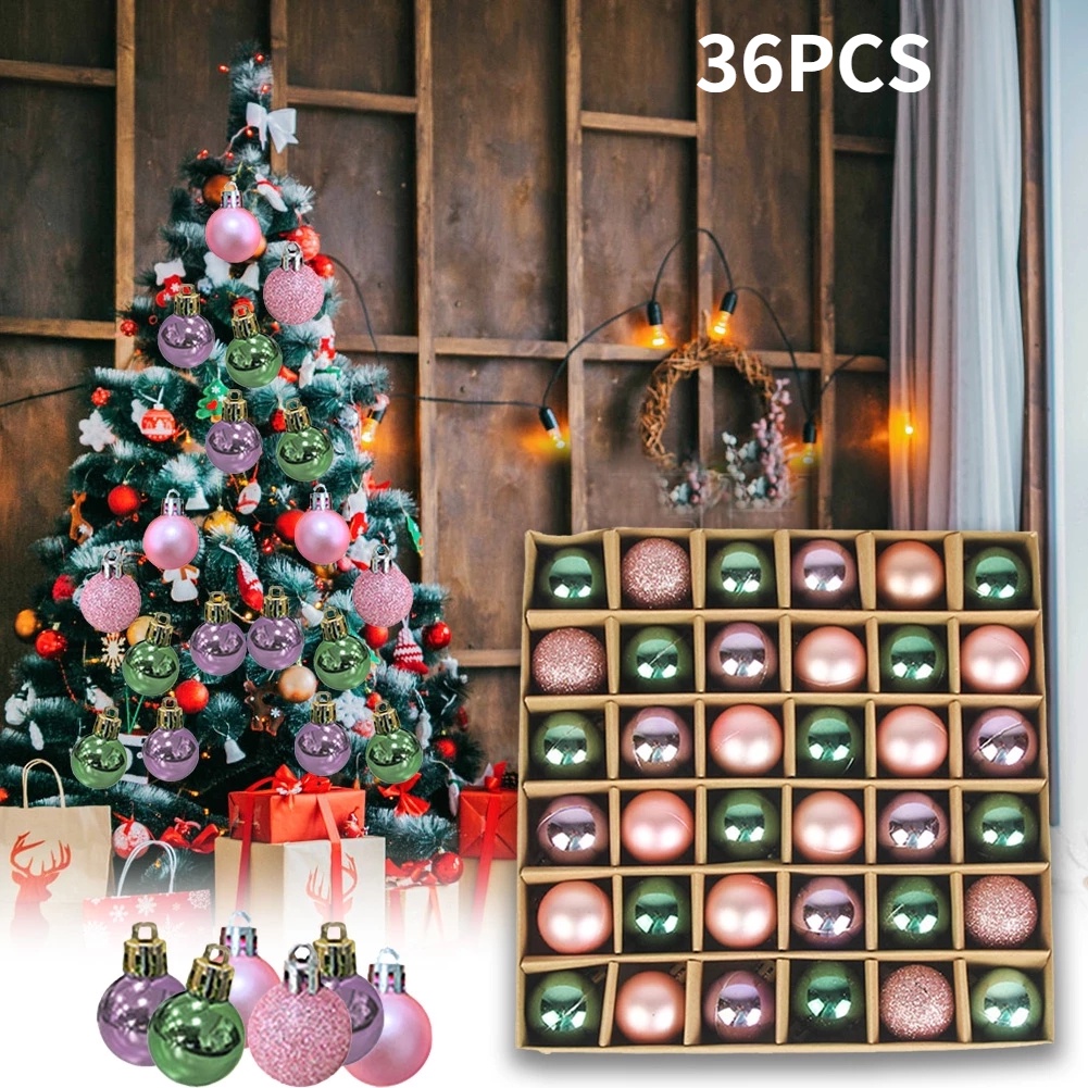 Adornos para Árboles de Navidad Plástico Regalos de Colgantes de Navidad Bolas Arbol Navidad de 4 cm Bola de Decoración para Fiesta y Festival Bolas de Navidad Rosa 36 Piezas