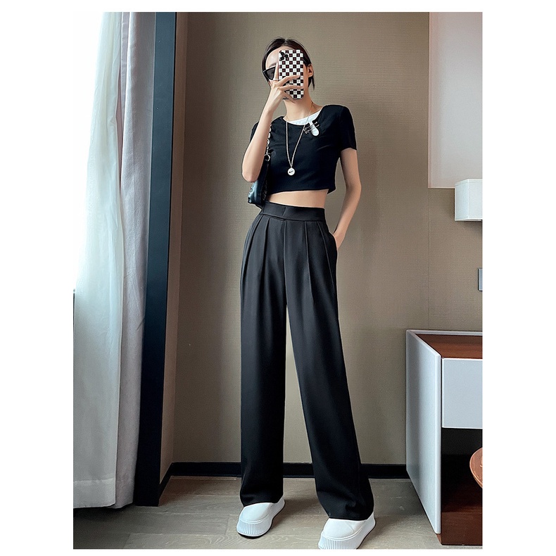 Estilo Coreano De Cintura Alta De Moda Traje Pantalones Womem Suelto Ancho  De La Pierna Casual De Las Mujeres Ropa De Gran Tamaño Recto Tr | Shopee  Chile