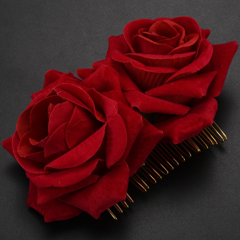 U-K Tela Flor Color de Rosa Grande Rosa Bailarín de Flamenco Pin Encima de la Diapositiva de la Pinza de Pelo 