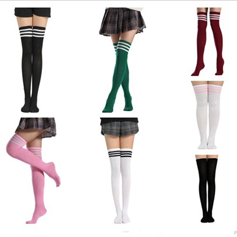medias para mujer sexy la rodilla calcetines largos muslo alta raya deporte niñas señoras | Shopee Chile