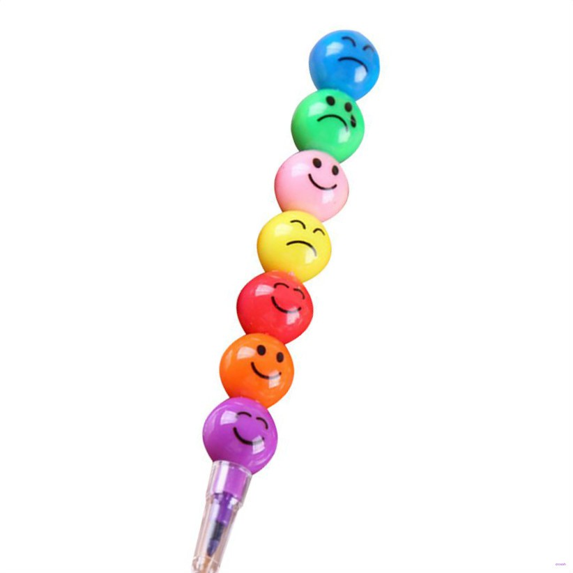 7 Colores Cara de Dibujos Animados de impresión lápices Redondo Encantador Graffiti Regalos Pluma papelería para niños lápiz de Cera Lápiz Mengonee 1pcs 