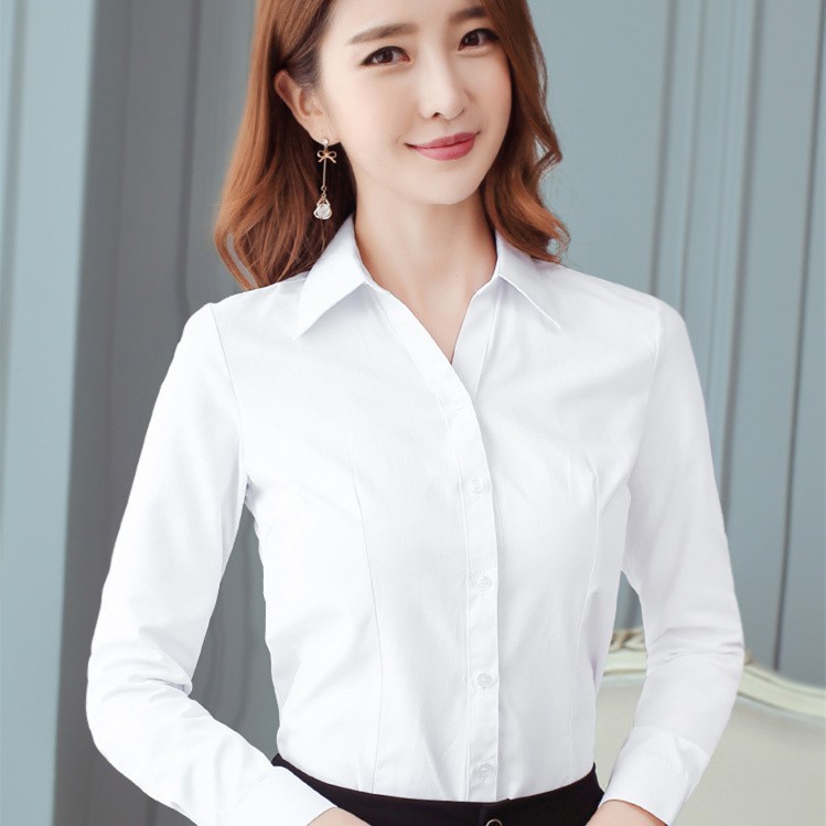 Blusa Blanca Sólida De Manga Larga Para Mujer , Camisas De Formales Para Oficina | Shopee