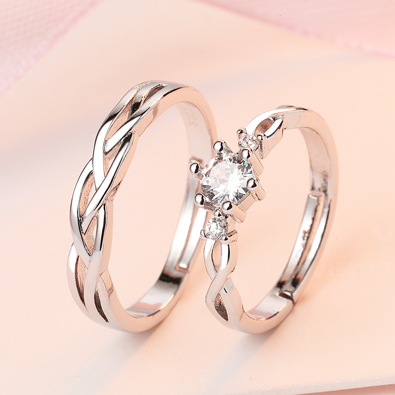 S 925 plata anillos pareja boda pareja Anillos ajustable en forma de corazón