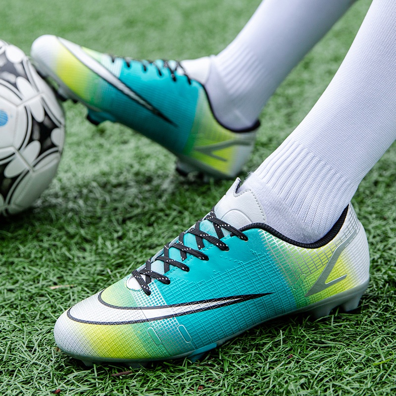 Unisex Niños Zapatos de Fútbol AG Spike Profesión Atletismo Botas de fútbol Antideslizante Respirable Aire Libre y Deporte Entrenador Zapatos 