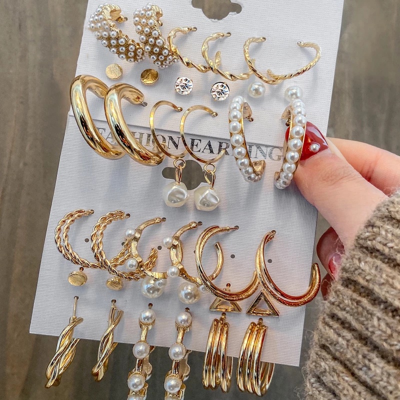 5 pares de trajes de moda para mujer Pendientes vintage PLATA 1 JUEGO 