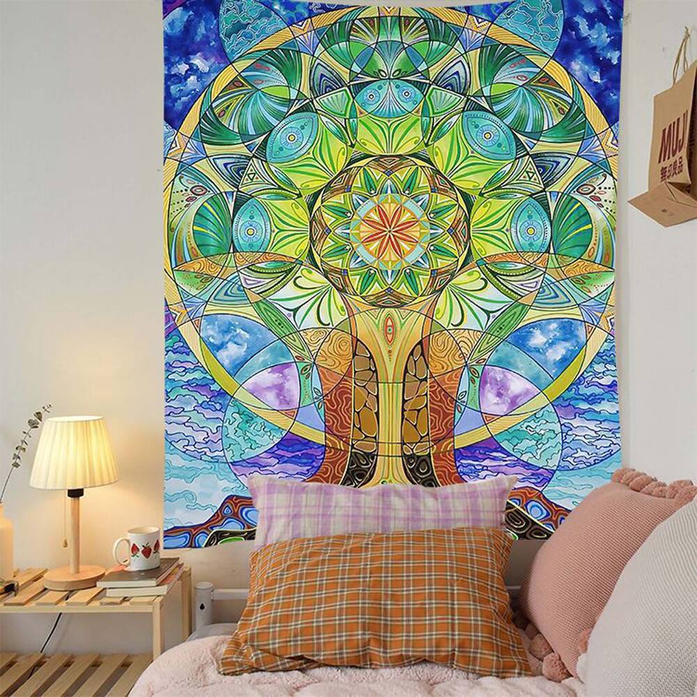 Decoración del hogar indio Psicodélico Celestial Tapiz Boho Dormitorio Decoración Multi Mandala Tapices colgantes de pared para decoración de deshierbe Arte de pared de algodón 