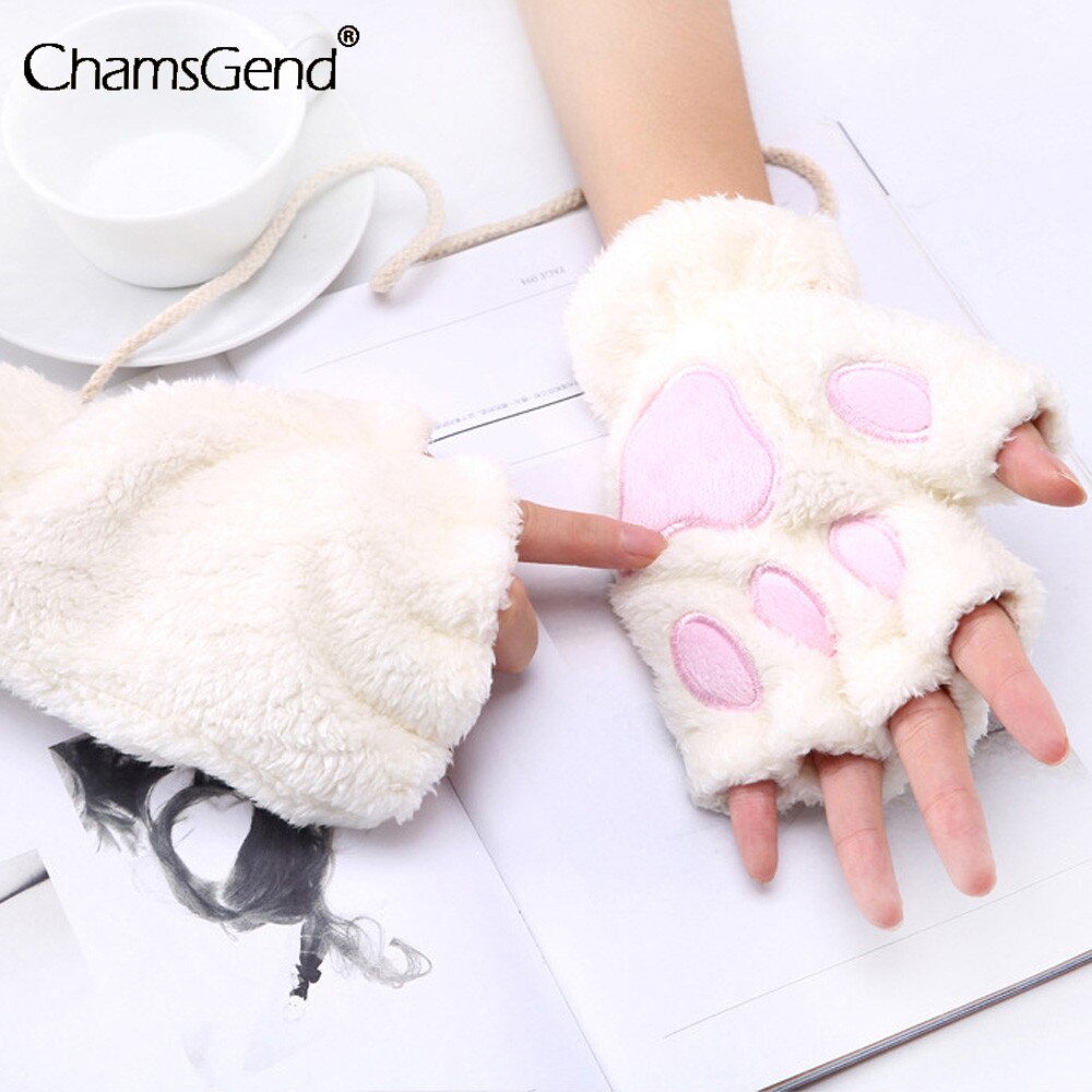 joyliveCY Invierno precioso oso de gato garra de la pata de la pata guantes de felpa guantes de mujer media cubierta guantes femeninos