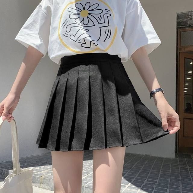 Falda plisada negra falda corta femenina falda de media longitud primavera y verano estilo universitario de cintura gris | Shopee Chile