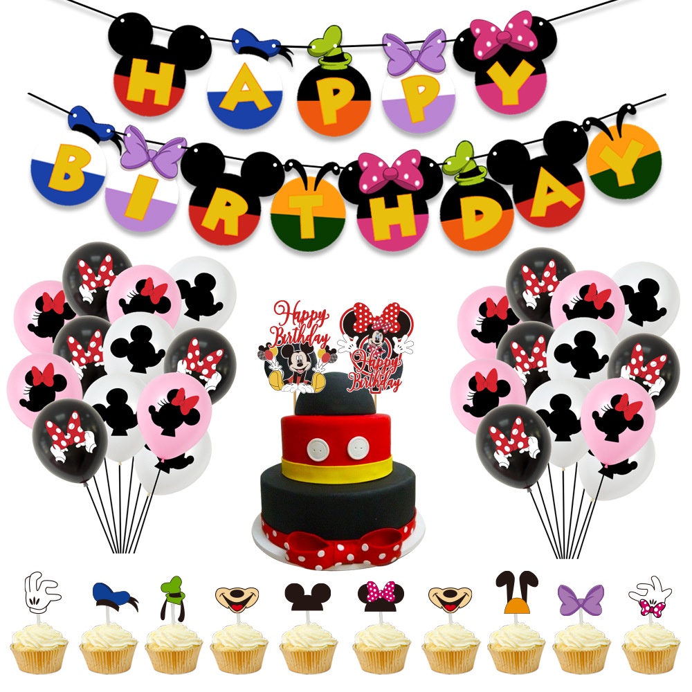 50pcs Disney Mickey Minnie Tema Fiesta Decoracion Conjunto Ninos Bebe Fiesta De Cumpleanos Necesidades Bandera Torta Topper Globo Fiesta Suministros Shopee Chile