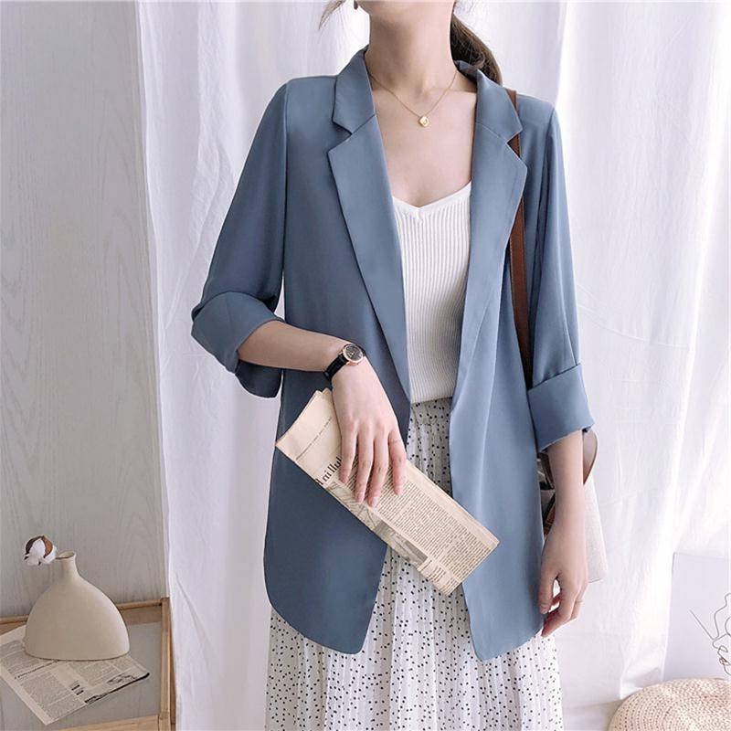 TOP Multicolor De Gasa Para Mujeres Blazer Estilo Coreano Liso Suelto  Abrigo De Manga Larga Verano Casual Ropa De | Shopee Chile