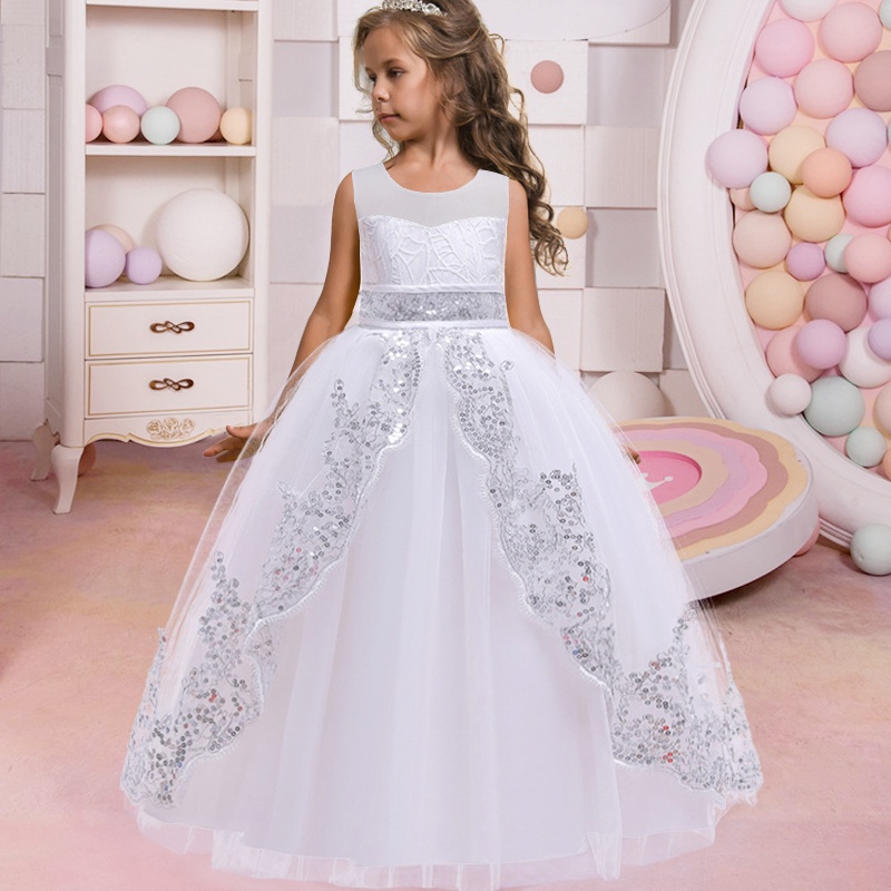 2022 Blanco Dama De Honor Niños Vestidos Para Niñas Vestido Lentejuelas Fiesta Y Novia De Niña Princesa 4 10 | Shopee Chile