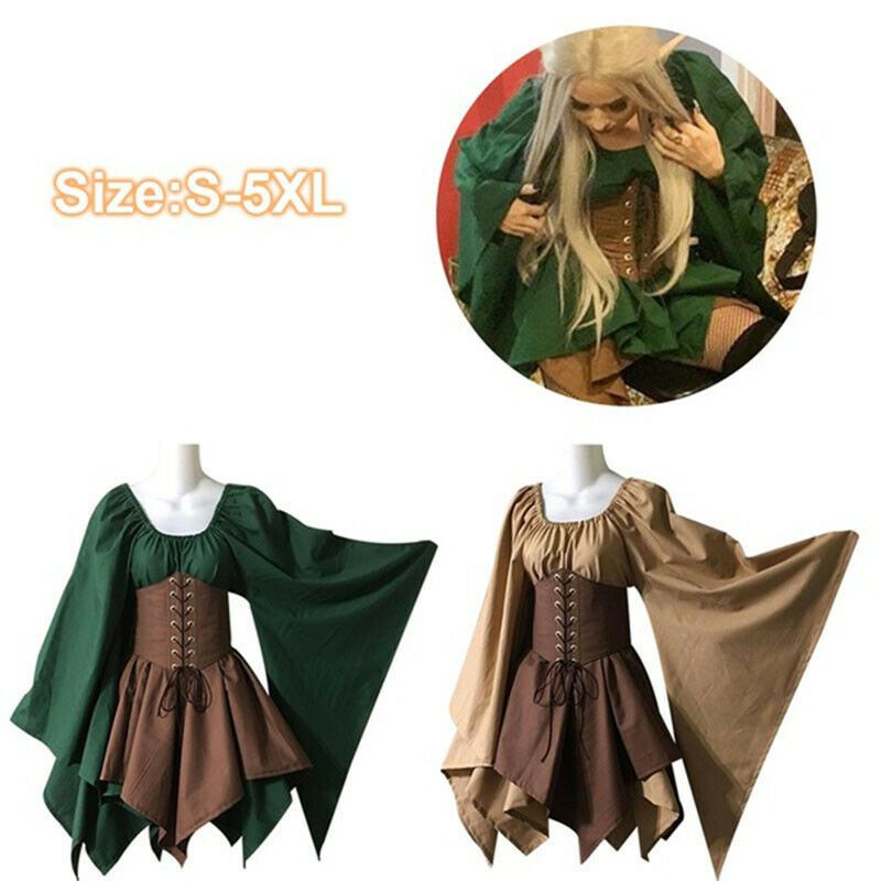 Mujer Vestido De Hadas Elfo de Bosque Medieval Corsé Set Top Falda Disfraz De Halloween 