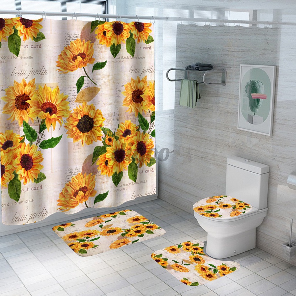 Details about   Cubierta de inodoro de cortina de ducha de baño impermeable de girasol 4 piezas 