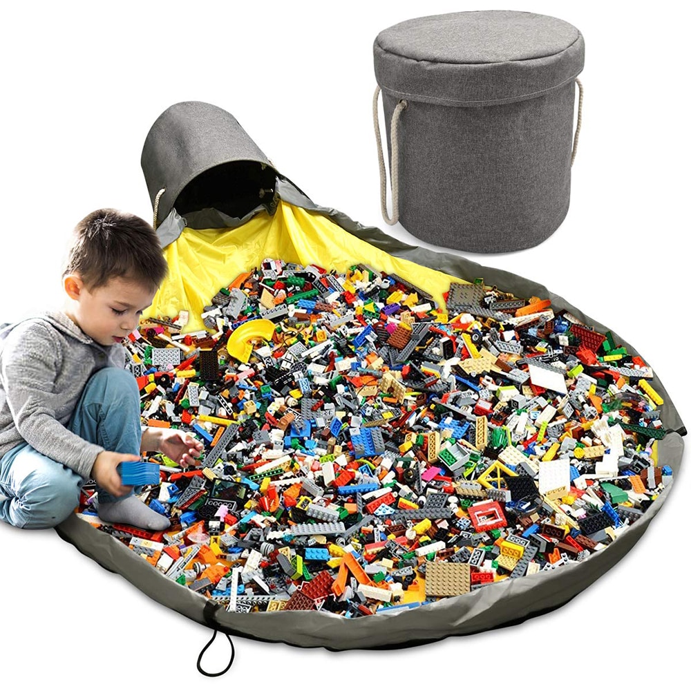 organizador de juguetes con cordones extraíble y fácil de limpiar azul MOMSIV Bolsa de almacenamiento para juguetes cesta de alfombrilla de juegos portátil de gran capacidad 2en1 desmontable 