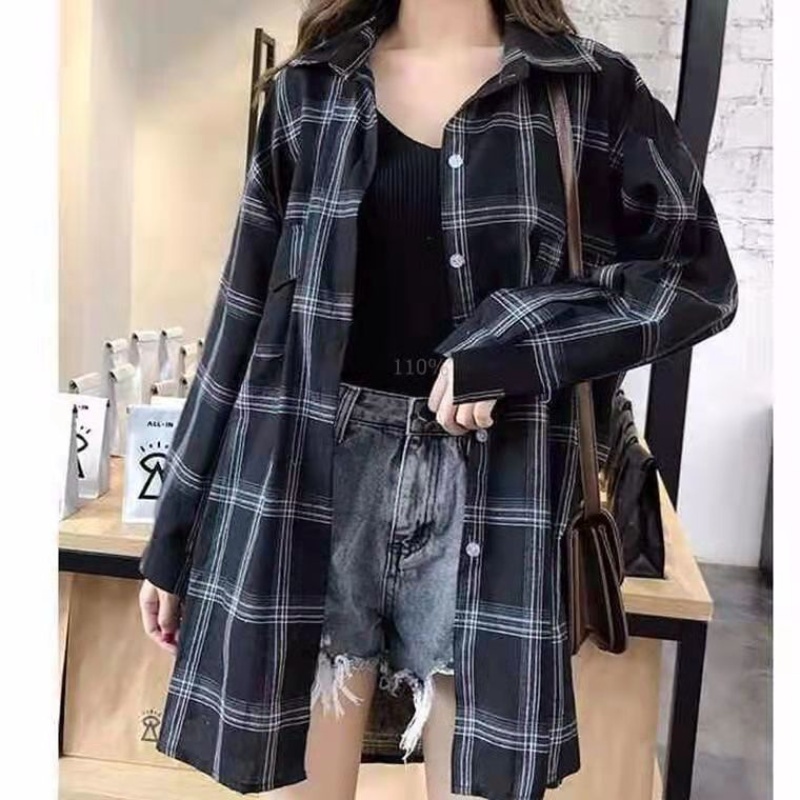 Blusa A Cuadros Casual Estilo Coreano Mujer Camisa Ropa De Oficina Polera  De Manga Larga | Shopee Chile