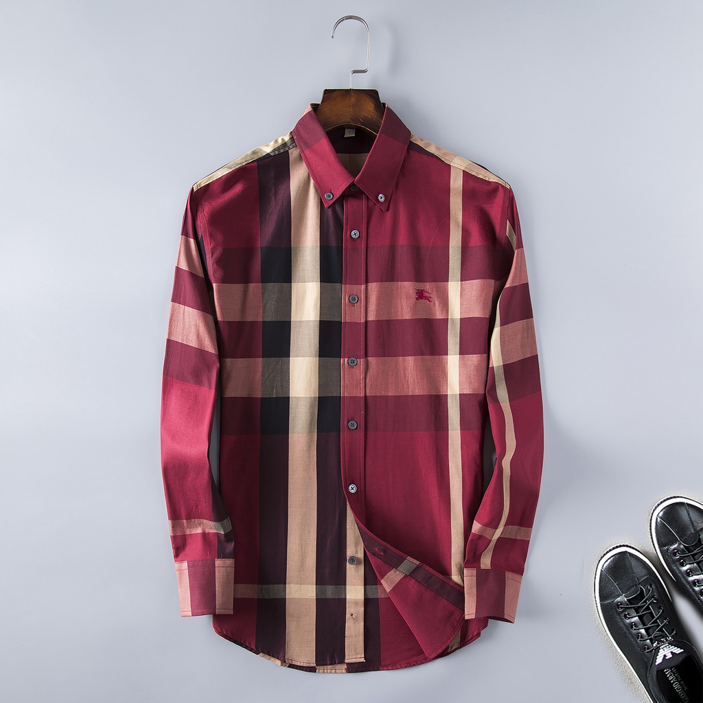Burberrys men's cotton long sleeve check shirt top S-XXXL | Shopee Chile