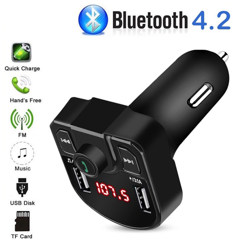 Bluetooth 4.2 inalámbrico manos libres coche FM transmisor MP3 Player USB de QC3.0