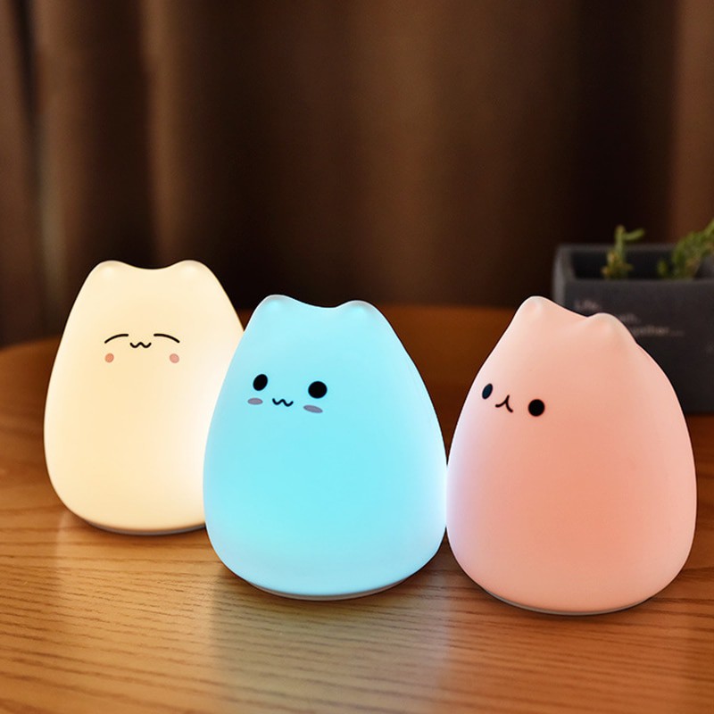 Lámpara LED de silicona para gato con luz nocturna 7 colores individuales para niños color blanco cálido 