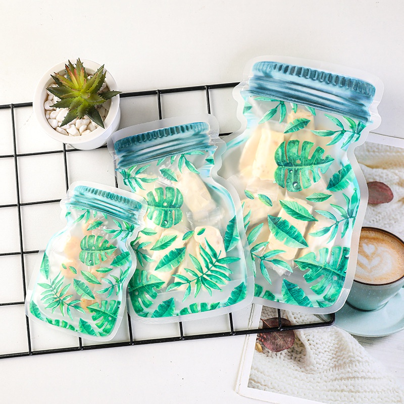10pcs reutilizables Botellas bolsas de dulces galletas bolsa impermeable del sello del almacenaje del alimento plumas de colores 