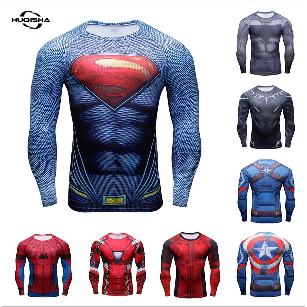 Nuevas camisetas de compresión de la mejor calidad camisetas de hombre para ejercicio de Superman Batman spider man Capitán América 