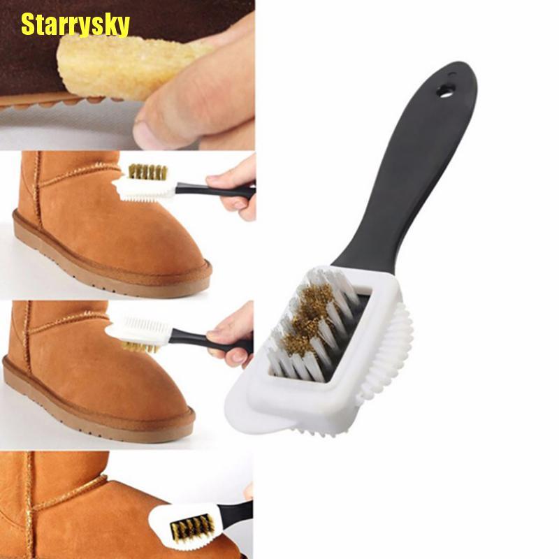 Kit de 3 lados cepillo de limpieza para cuero de gamuza Nubuck Zapatos Limpiador de polvo Mancha de arranque 