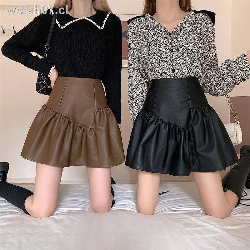 ◑✸Faldas irregulares, sentido del diseño femenino, nicho para otoño /  invierno 2021 nueva falda plisada negra de cintura alta falda corta de  cuero de pu | Shopee Chile