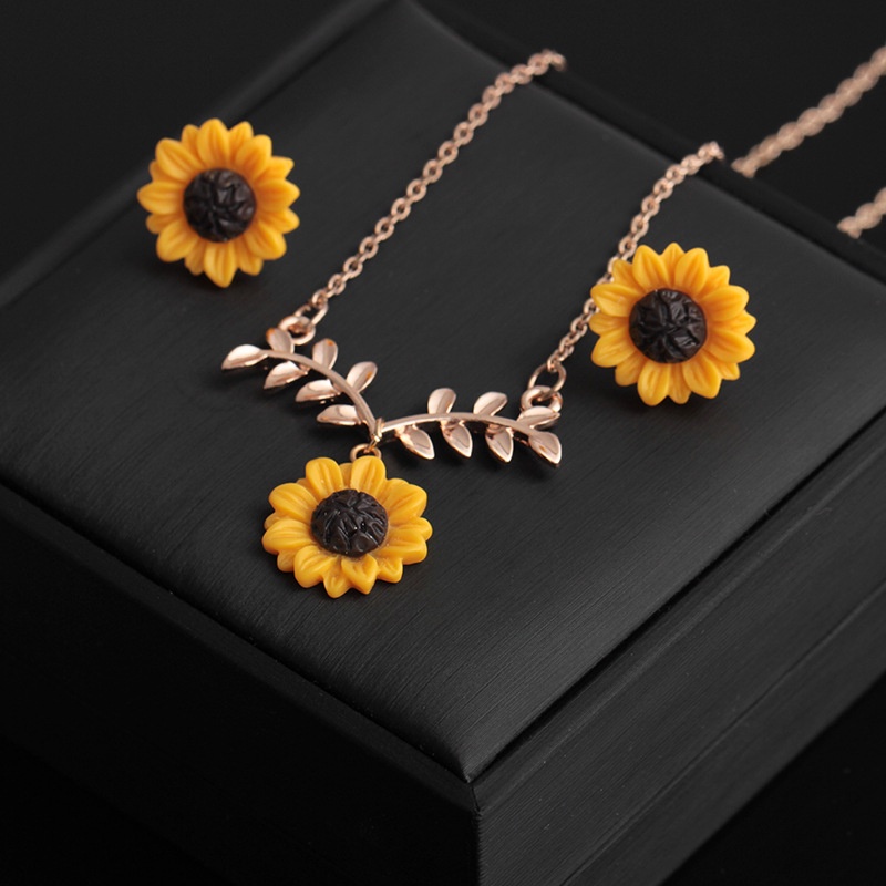 Conjunto de collar de girasol de moda hojas flores colgante cadena de  clavícula | Shopee Chile