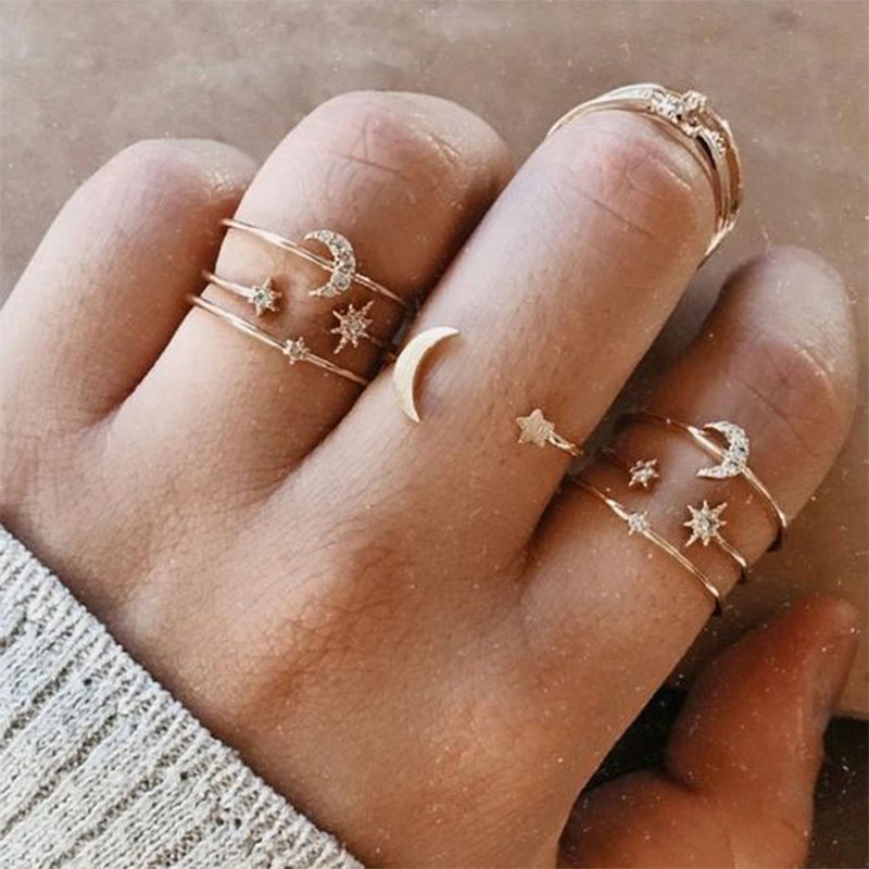 Set De 7 piezas anillos Retro coreanos De mariposa De estrella De luna De lujo accesorios De joyería | Shopee Chile