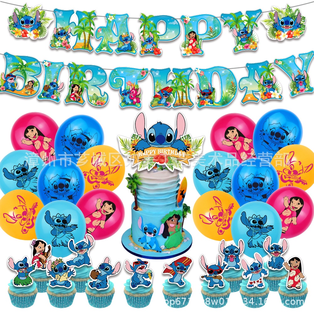 Decoraciones De Cumpleaños De Lilo Stitch, Decoraciones De Fiesta De  Cumpleaños De Stitch,incluye Insertos De Pastel De Lilo Y Stitch, Pancarta  De 